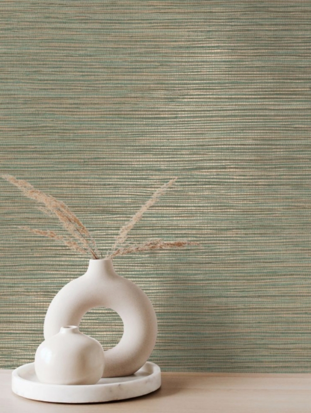 NuWallpaper Grassweave Green Faux Grasscloth Vinyl Peel and Stick Wallpaper
